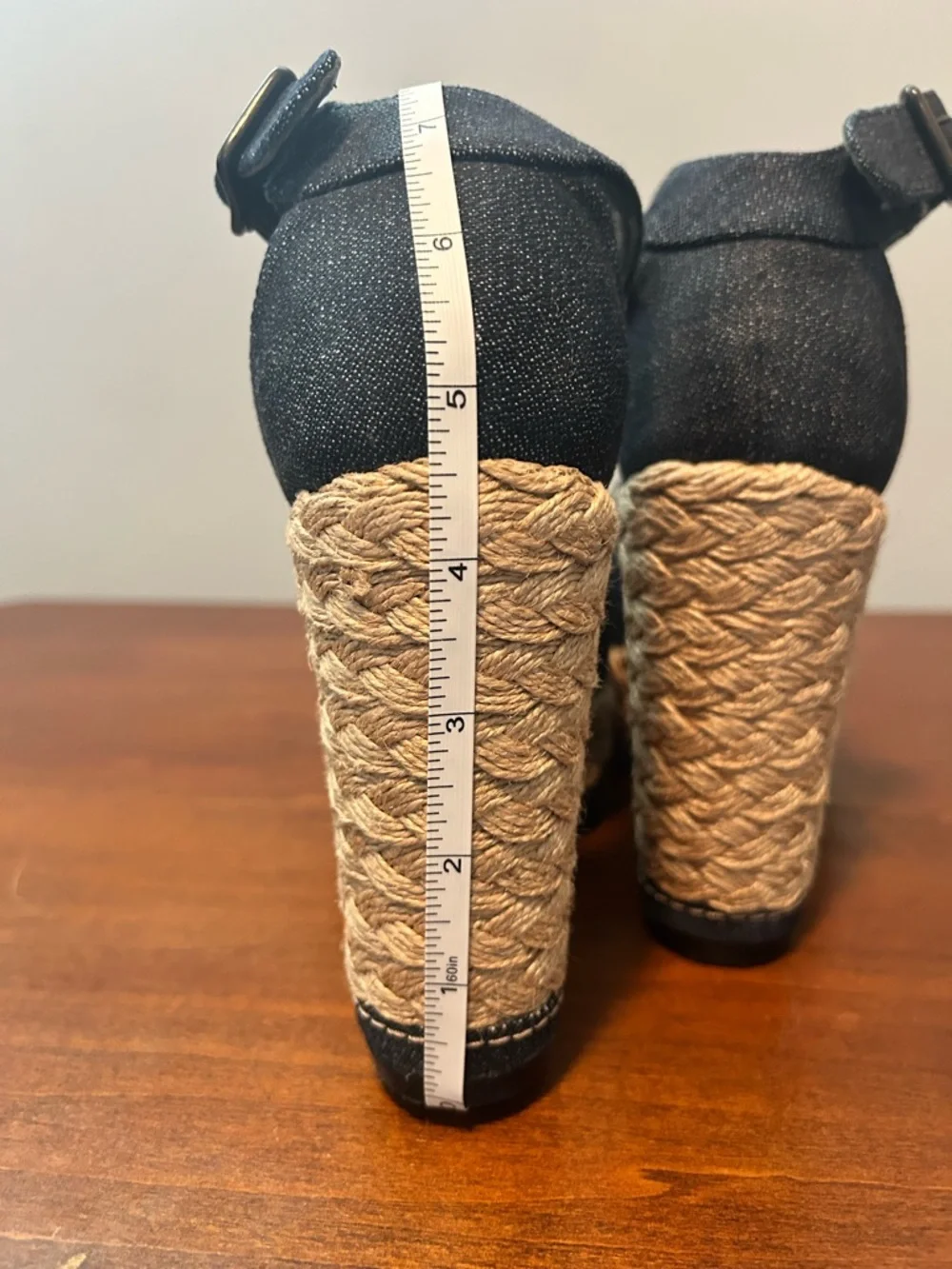 Stuart Weitzman Sohojute Dark Denim Espadrille Ankle-Strap Wedge Sandals - Picture 12 of 15